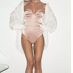 NWT Zara Satin Effect Bustier Dusty Pink Ecru Bodysuit